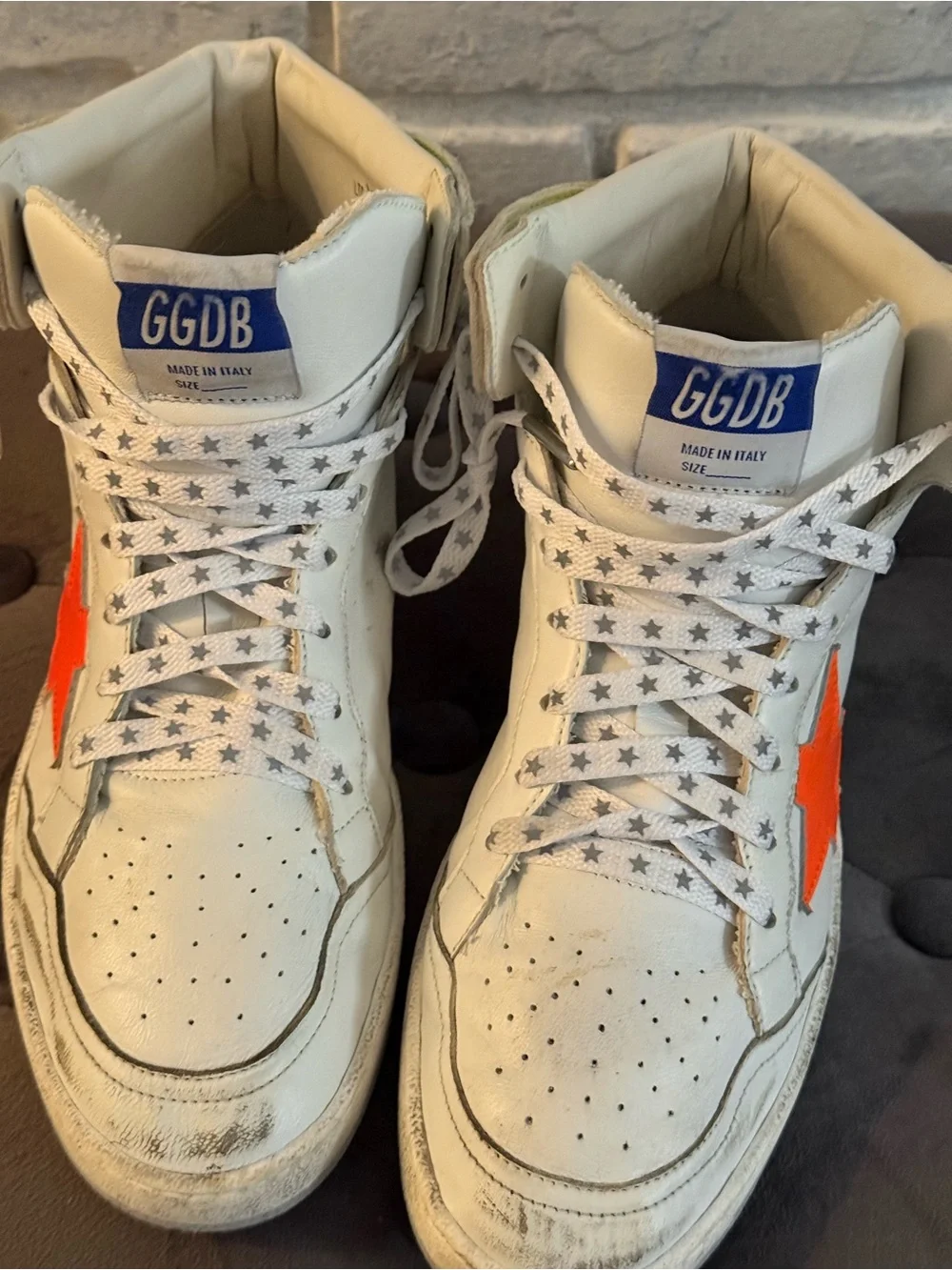 Golden Goose White High-Top  Orange Star and Neon Yellow Trim Private Edition